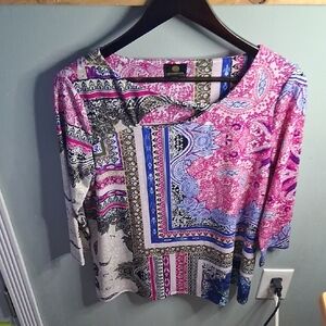 JM Collection Multicolor Paisley Long Sleeve Top